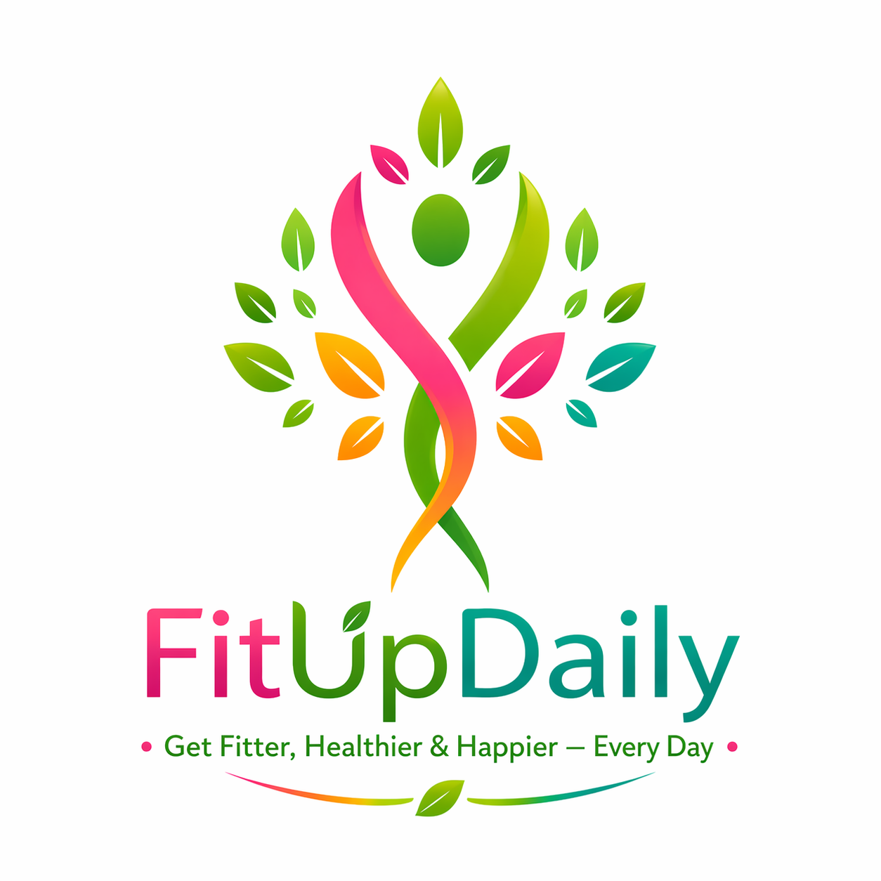 FitUpDaily logo with colorful wellness icon representing fitness, healthy lifestyle and daily yoga